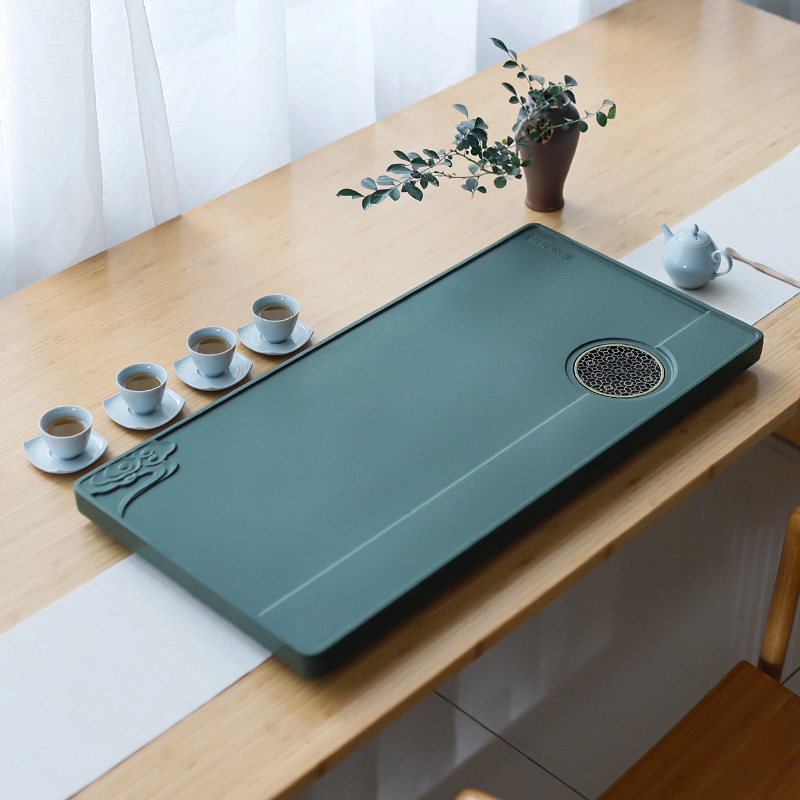 观造天罗绿茶盘石头茶台排水家用石材高档茶室客厅送礼茶海托盘