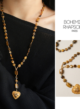 25秋冬新品虎眼石Y字链爱心吊坠