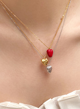 Elise Tsikis 925纯银镀金珐琅红色爱心锁骨链小众法式复古项链