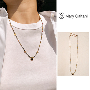 希腊Mary Gaitani 手工锤痕黄铁矿金币项链N133A-G彩色碧玺锁骨链
