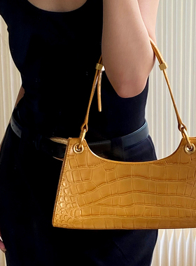 APEDE MOD 时尚腋下包高级感鹅黄色包经典款女单肩手提包头层牛皮