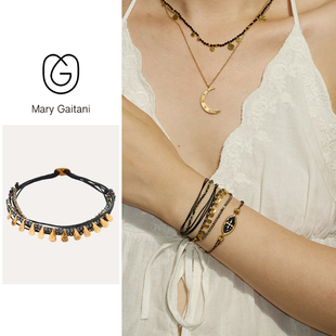 希腊Mary Gaitani 复古小众手工锤痕金币黄铁矿手链 Girasole系列