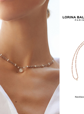 法国Lorina Balteanu蕾丝月亮石项链法式手工梭织编织锁骨链
