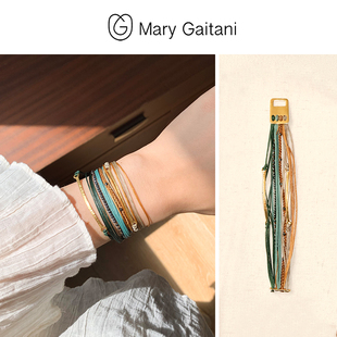 希腊Mary Gaitani Two多层系列手工锤痕金币手链高级感小众手饰
