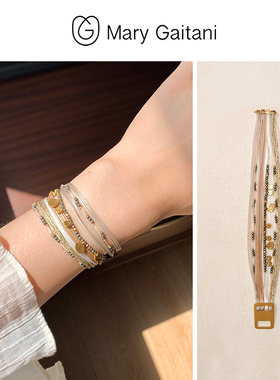 希腊Mary Gaitani黄铁矿Smarties手工锤痕金币手链高级感设计手饰