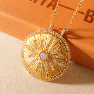 比利时MYA BAY复古硬币圆牌拉长石爱心吊坠项链镀24K金叠戴锁骨链