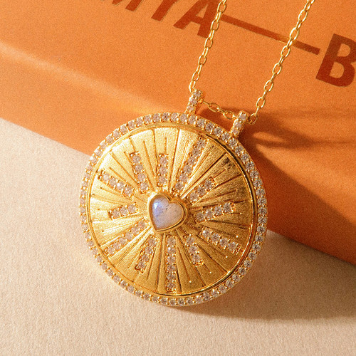 MYABAY圆牌拉长石爱心吊坠项链