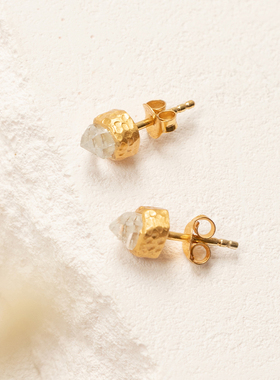 Ananda Soul 巴厘岛Magic闪灵钻耳钉小众独特重工金色天然石水晶