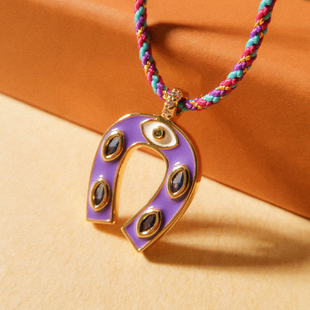 比利时MYA BAY 紫色珐琅马蹄铁U型吊坠编织绳项链拉丝精致锁骨链