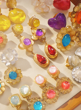 Dominique Denaive 法国小众高级感树脂耳夹荧光半透明欧美风耳环