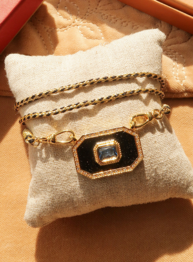 MYABAY方牌黑色珐琅项链锁骨链