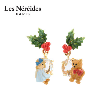 Les Nereides圣诞颂歌系列 泰迪熊与娃娃 耳钉 不对称设计款耳饰