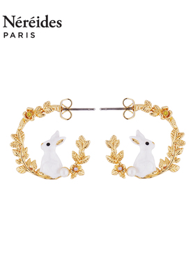 papi 酱同款 Les Nereides魔法奇遇系列可爱小白兔子麦穗耳环耳钉