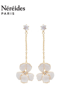Les Nereides鸢尾花系列 奶白色 星钻 耳夹耳钉 款潮设计感高级