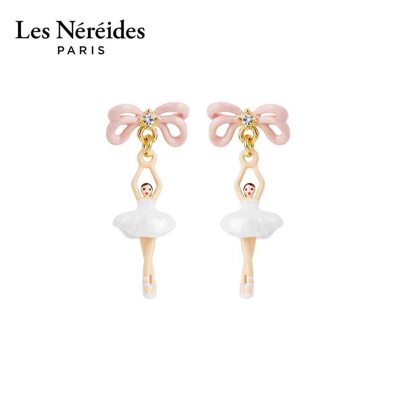 Les Nereides芭蕾女孩迷你系列 粉色蝴蝶结 耳钉
