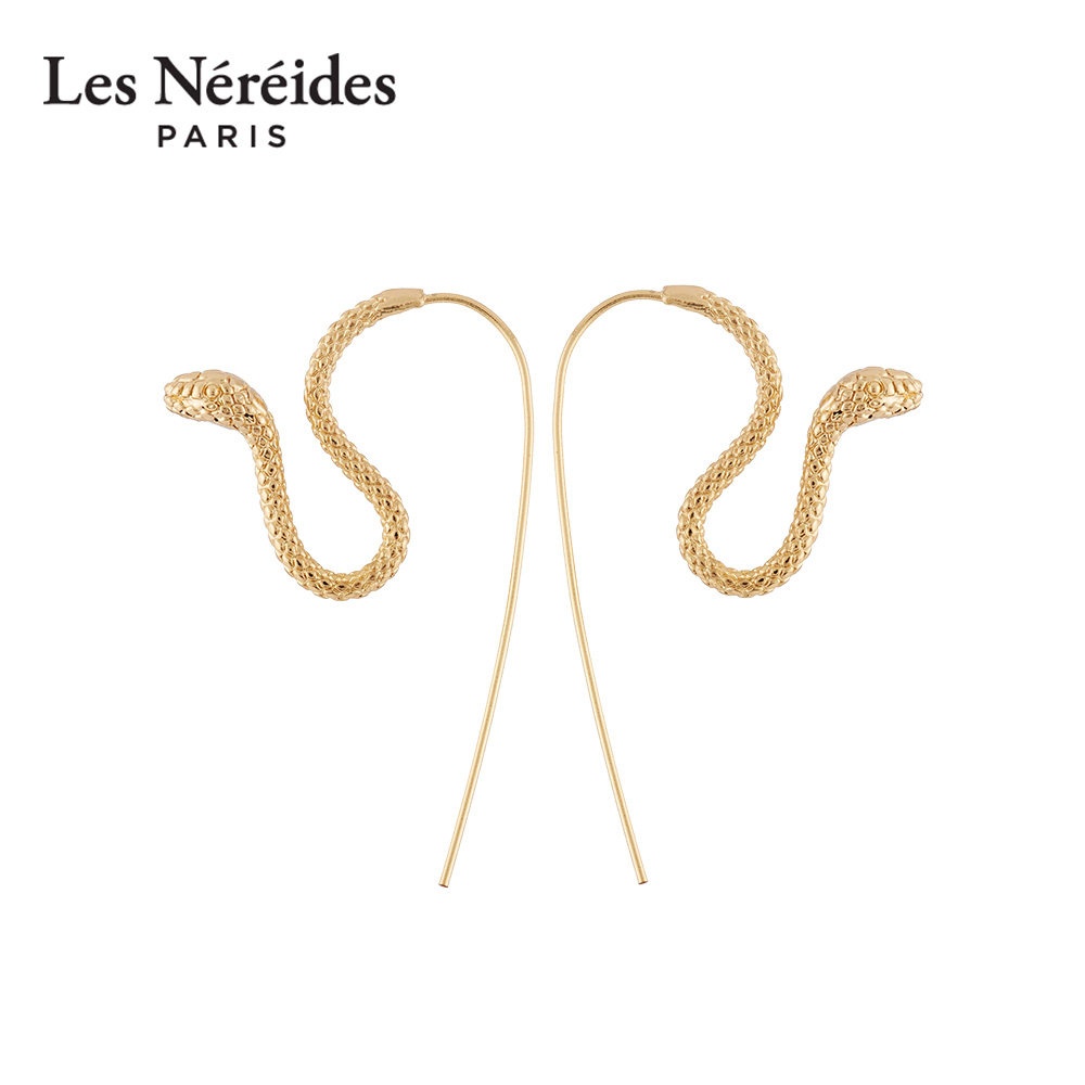 Les Nereides华丽自然系列 蜿蜒蛇形耳环耳钩镀金个性蛇头