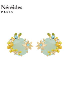 Les Nereides香味笔记系列耳钉耳夹 含羞草绿星钻 小众时尚感气质