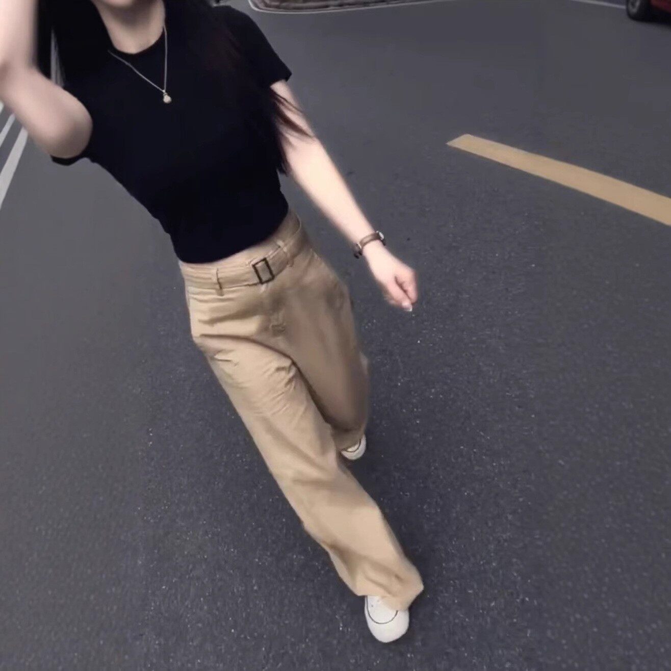 日系george melis夏季新款色修身短袖t恤高腰直筒长裤洋气女