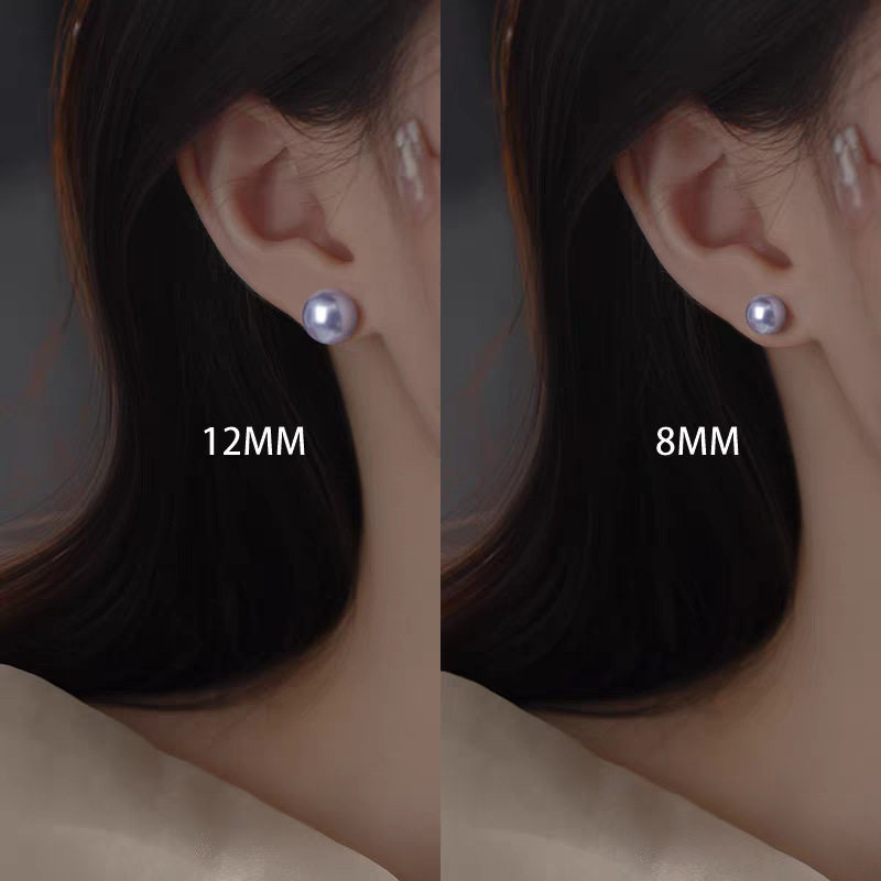 法国gentle mottos999纯银施加浅紫珍珠耳钉女轻奢简约耳环耳夹
