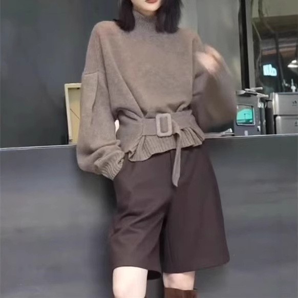 日系george melis秋冬新款高级感圆领宽松上衣休闲五分裤女潮