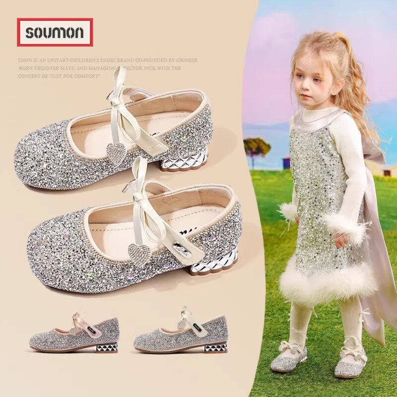 女童公主鞋配礼服2025春秋新款儿童高跟鞋皮鞋中大童单鞋软底