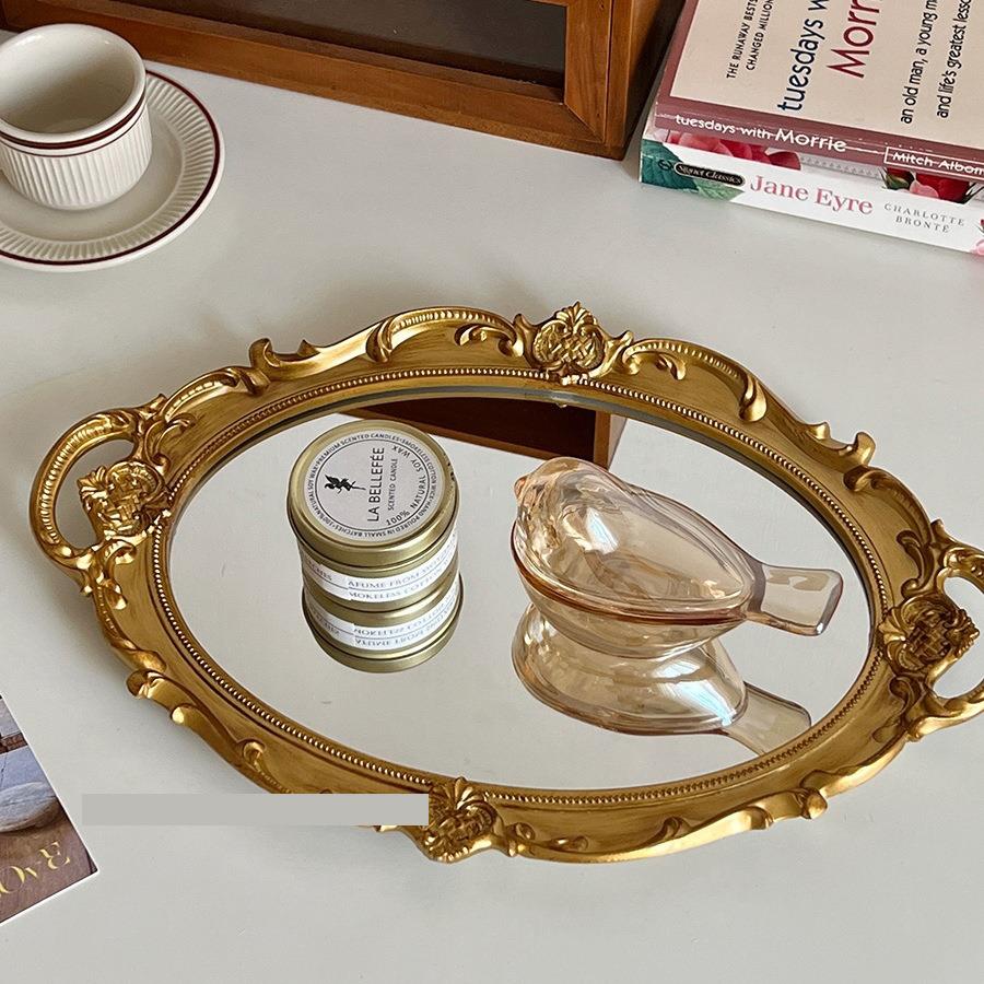 首饰展示金色玻璃托盘镜面饰品珠宝梳妆台收纳盘店铺拍摄道具摆件