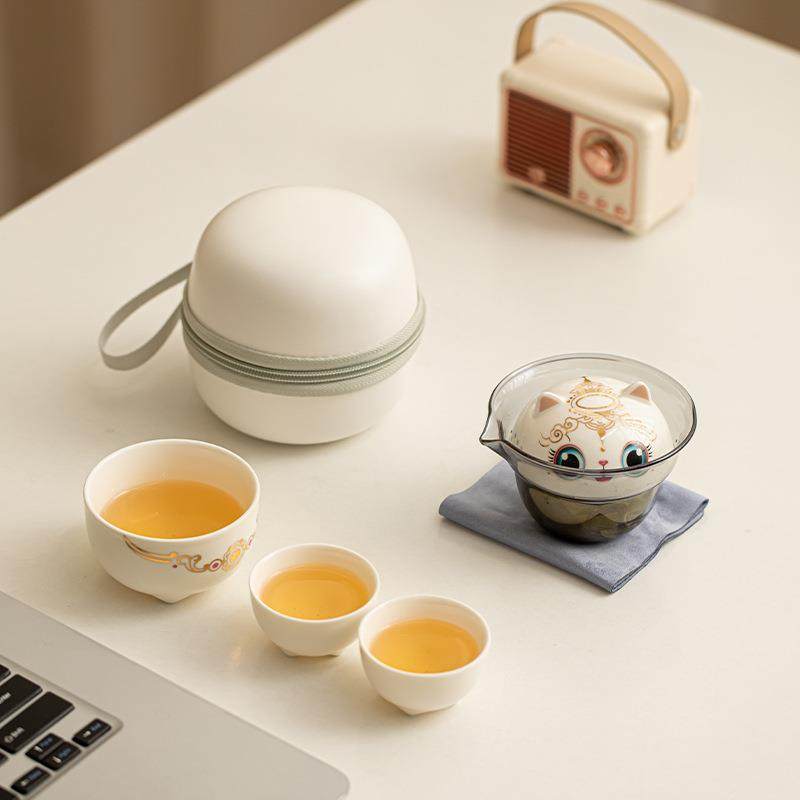 国潮卡通龙陶瓷旅行茶具套装户外便捷式快客杯一壶三杯商务礼品