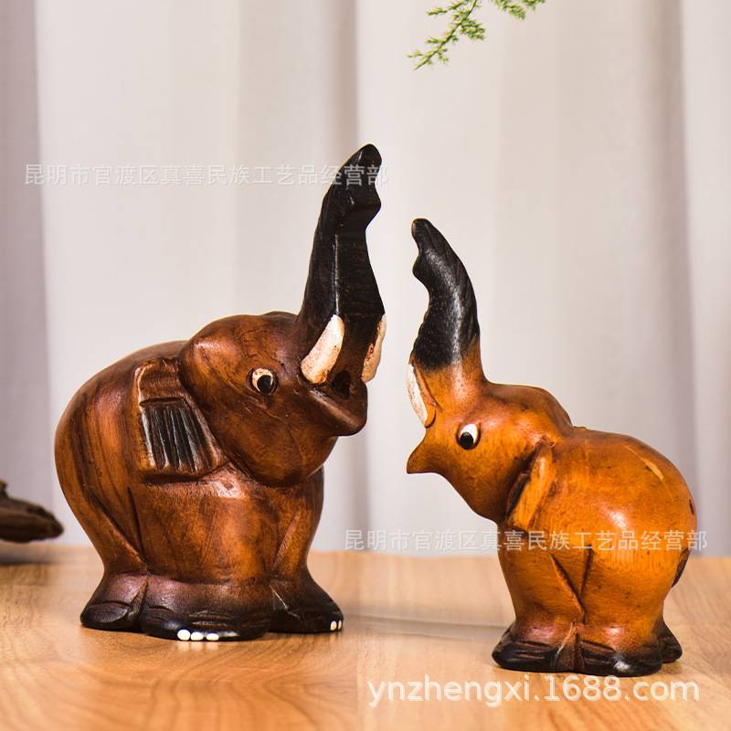 泰国木雕大象工艺品东南亚旅游纪念礼品家居摆件发声玩具木刻小象