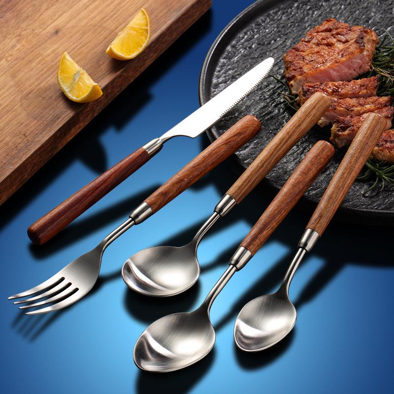 花梨木304不锈钢西餐刀叉勺高颜值实木牛排刀日式哑光木柄餐具