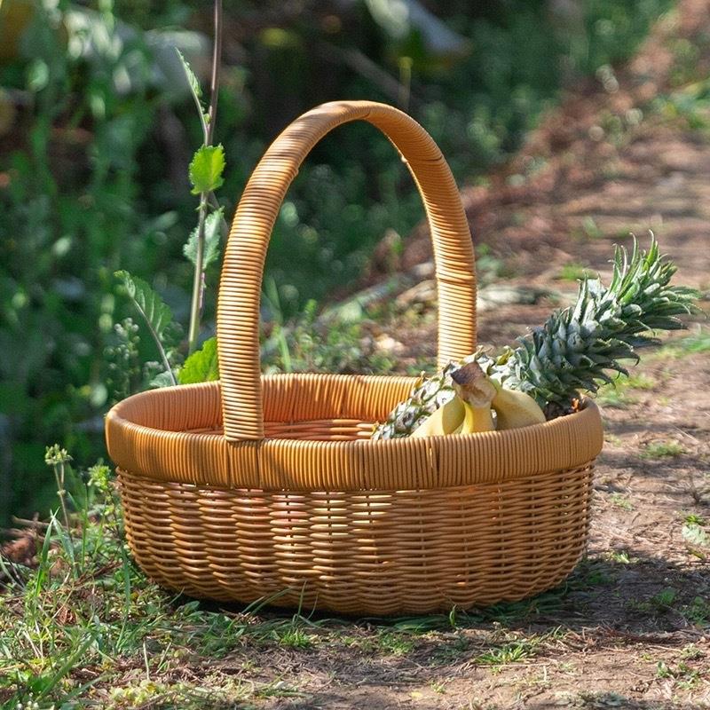 新款椭圆花篮圆形藤编篮子手工编织插花手提篮水果包装礼盒手提篮