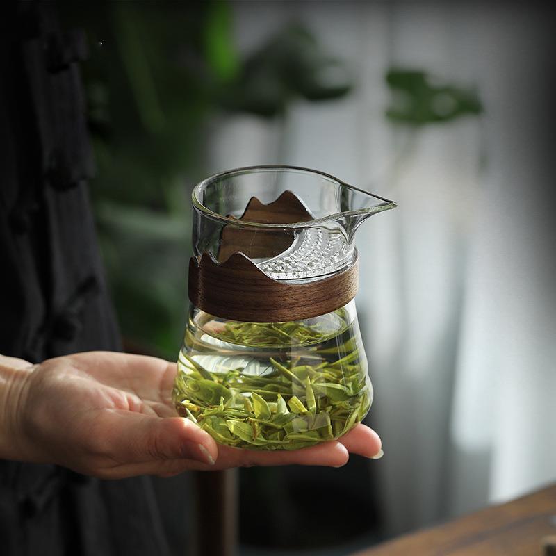 日式玻璃公道杯茶漏一体带茶滤月牙功夫茶茶具过滤绿茶专用泡茶器
