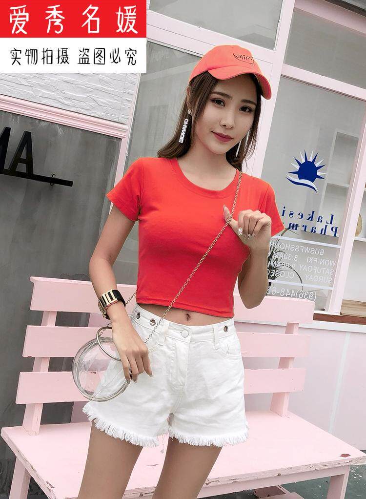 夏装短袖露脐t恤女学生韩版高腰后背蝴蝶结性感紧身漏肚脐上衣|msdalam kategori Butik wanita / wanita, baju-T - dari Buy2taobao.com untuk memberikan perkhidmatan ejen Taobao profesional membeli