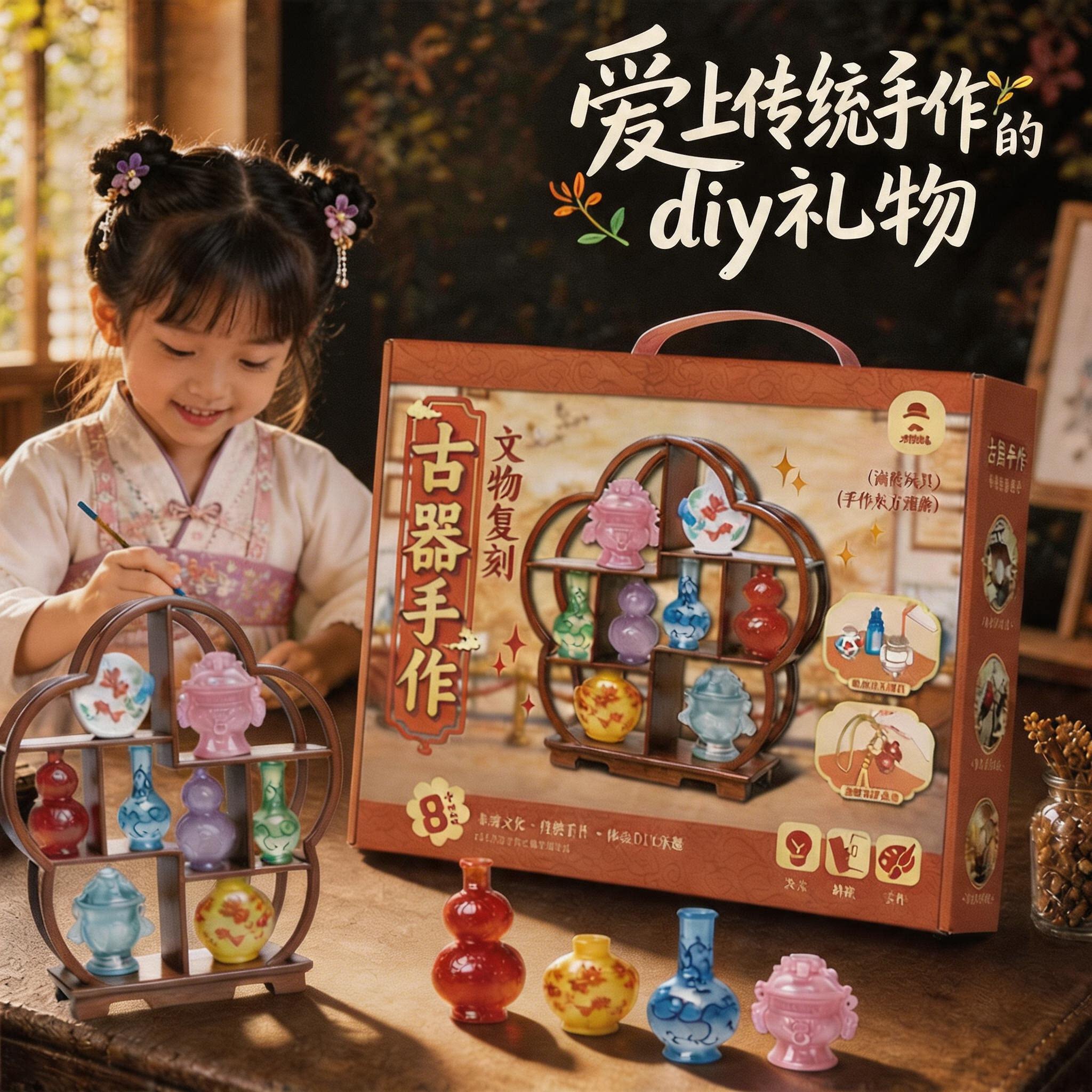女孩diy手工文物古器复刻玩具图片