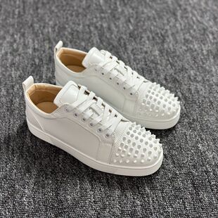CL红底鞋真皮鞋轻奢潮牌红底鞋男鞋设计低帮铆钉鞋红底休闲鞋板鞋
