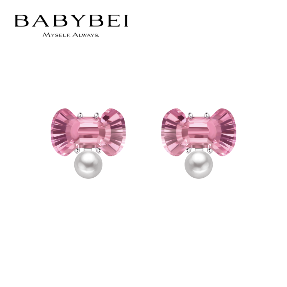 吉娜同款BABYBEI初贝红粉佳人耳钉耳饰铜镀金高亮珠甜美少女气质