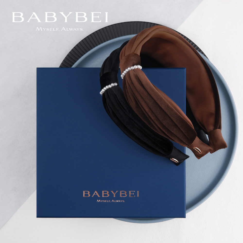 哈妮克孜同款BABYBEI初贝绒绒珍珠超宽版发箍发饰气质高级优雅