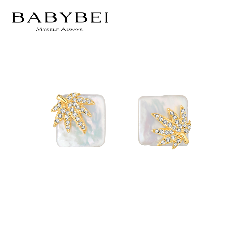 李兰迪同款BABYBEI初贝棕榈叶耳钉耳饰925银巴洛克珍珠优雅气质