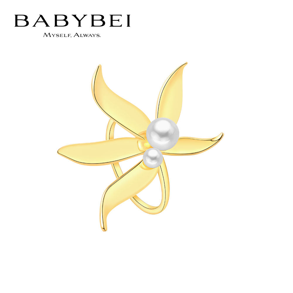 BABYBEI初贝彩星花戒指925银贝珠金色气质高级个性夸张小众设计