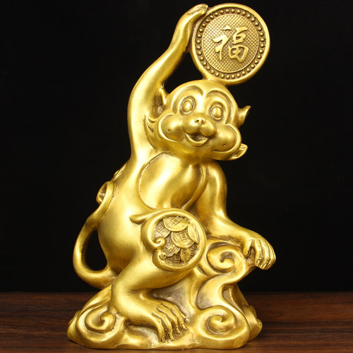 黄铜铜福猴摆件中式公司客厅