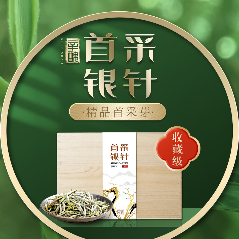 瑞聘号福鼎白茶白毫银针2021头春首采高山特级白毫银针散茶500g
