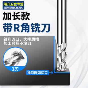 加长铝用圆鼻刀整体硬质合金钨钢高光铜铝专用带R角铣刀6810R0.5