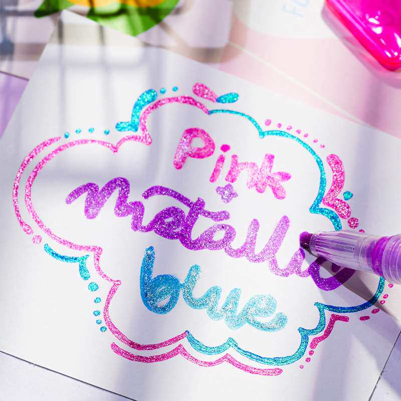 12色丙烯马克笔加粗手账专用闪亮闪光彩笔套装流沙荧光笔标记画画