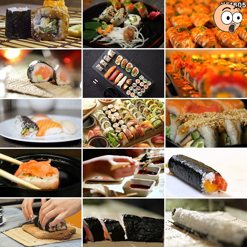 日本料理日式刺身三文鱼寿司卷美食特写料理店生鱼片实拍视频素材