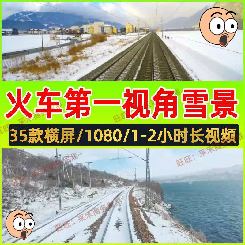 火车开车第一视角素材国外列车行驶沿途自然雪景冬季下雪中长视频