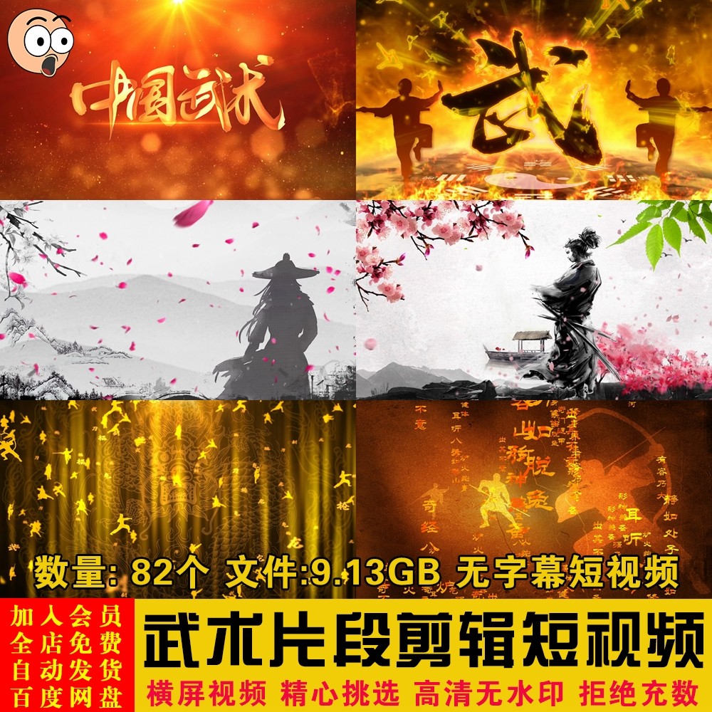 高清中国风水墨武术功夫表演太极拳少林片段大屏幕舞台短视频素材