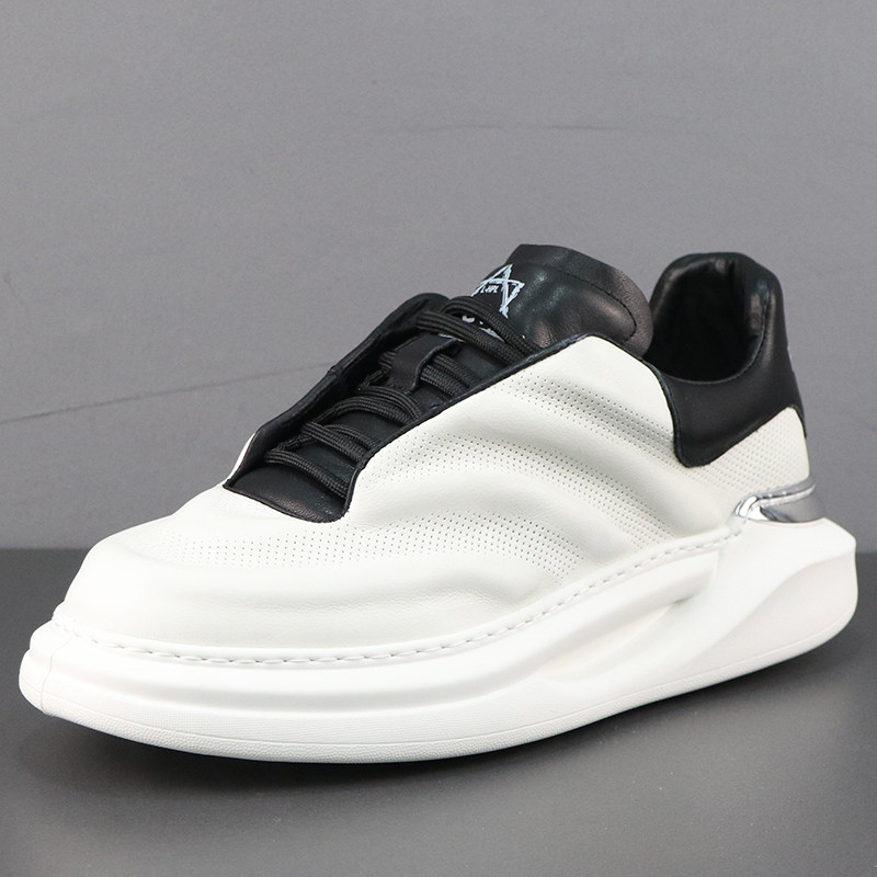 2024欧洲站潮鞋男时尚面包鞋春夏季新款真皮小白鞋厚底炸街老爹鞋