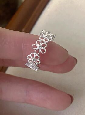 通体S925纯银镂空花朵戒指甜美轻奢高级感ins小众设计气质指环