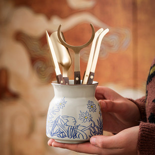 汝窑茶道钛金六君子泡茶专用工具用品大全剪刀茶夹茶具套装收纳筒