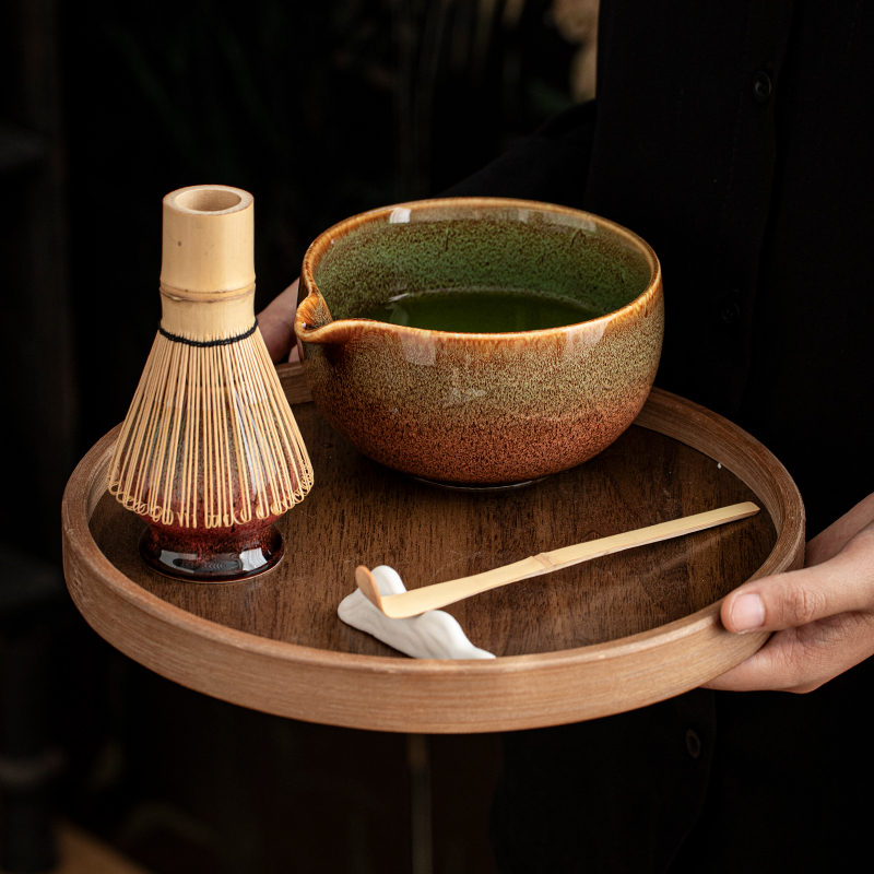 抹茶碗套装陶瓷窑变渐变点茶碗带嘴百本立抹茶筅立套装打抹茶工具