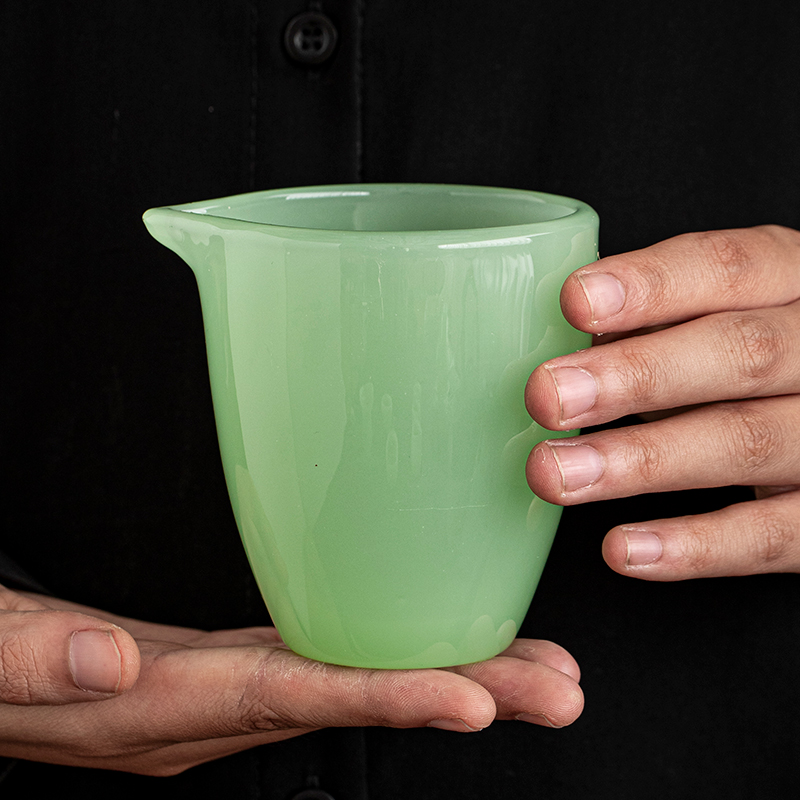 飘色琉璃白玉公道杯加厚分茶器单个茶海不烫手倒茶器功夫茶具配件